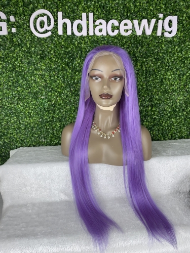 Purple color straight HD lace frontal wig  Indian virgin hair best quality hight density small knots