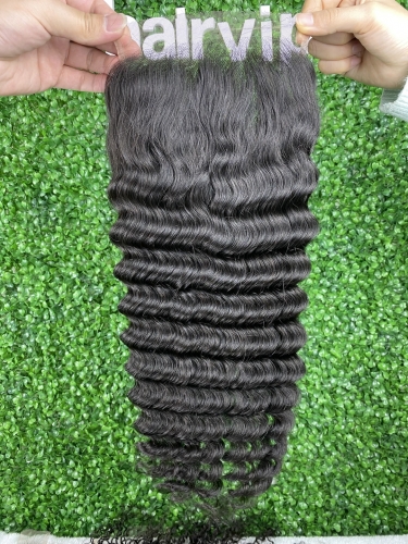 Natural color Deep wave HD lace closure Indian virgin hair 4x4 5x5 6x6 closure best quality hight density small knots