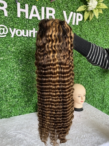 Deep Wave Highlights custom color wig 13x4 13x6 HD lace full frontal wig high quality high density small knots bleached very well unit