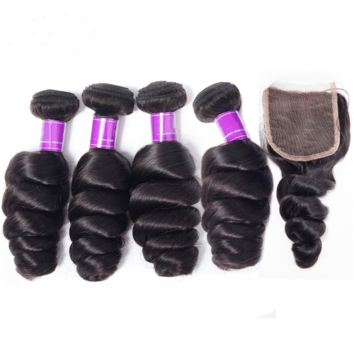 4 Bundle with Closure  HD Lace and Transparent Lace Closure 4*4 5*5 6*6 Tight Loose Wave Human Virgin Hair Free Part Closure