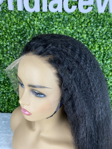 HD lace wig Kinky Straight full frontal wig 13x4 13x6 hight density samll knots invisible lace bleached well unit