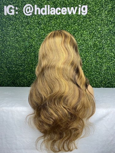 Body Wave Highlights custom color wig 13x4 13x6 HD lace full frontal wig high quality high density small knots bleached very well unit