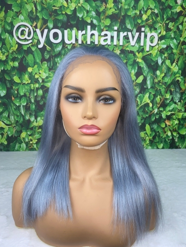 Silver Color Straight HD lace 13x4 13x6 Full frontal wig Indian virgin hair best quality high density small knots