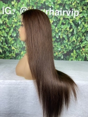 Custom T1B/4 Brown color Straight HD lace full frontal wig unit 13x4 13x6 high quality high density small knots bleached very well