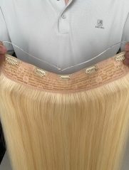 Youzi New Blonde Dyed Remy Virgin Ha-lo Weft Hair Extensions Ratio 60% One Piece Clip-In Weft Ha-lo Hair Extension